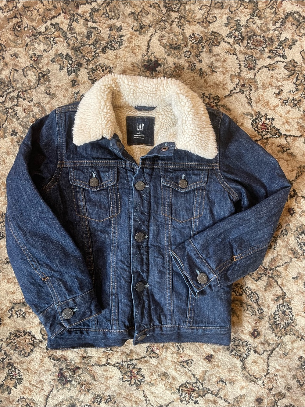 GAP Kids Boys 5T Denim Jacket with Cream Sherpa Collar - Navy Western Fall Warm